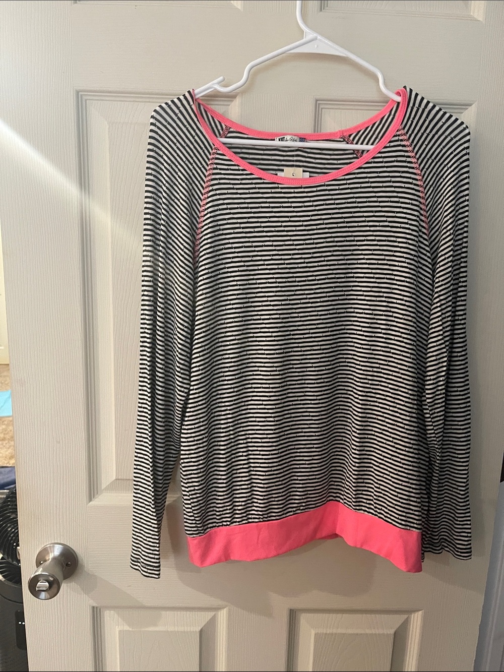 Kut from the Kloth Black & White Striped Top with Pink Trim